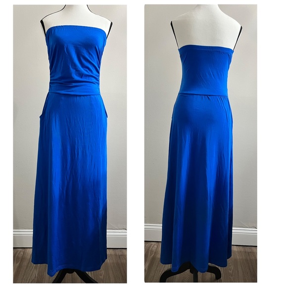 Blue Strapless with Pockets Maxi Dress - NWOT - Picture 2 of 7
